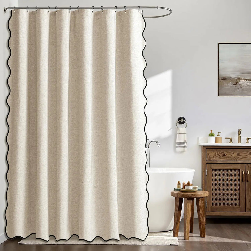 Water-Repellent Polyester Scalloped Wave-Edge Shower Curtain