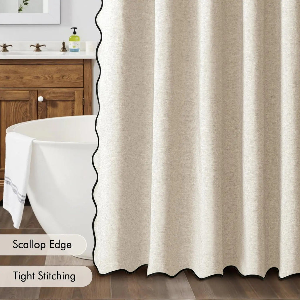 Water-Repellent Polyester Scalloped Wave-Edge Shower Curtain