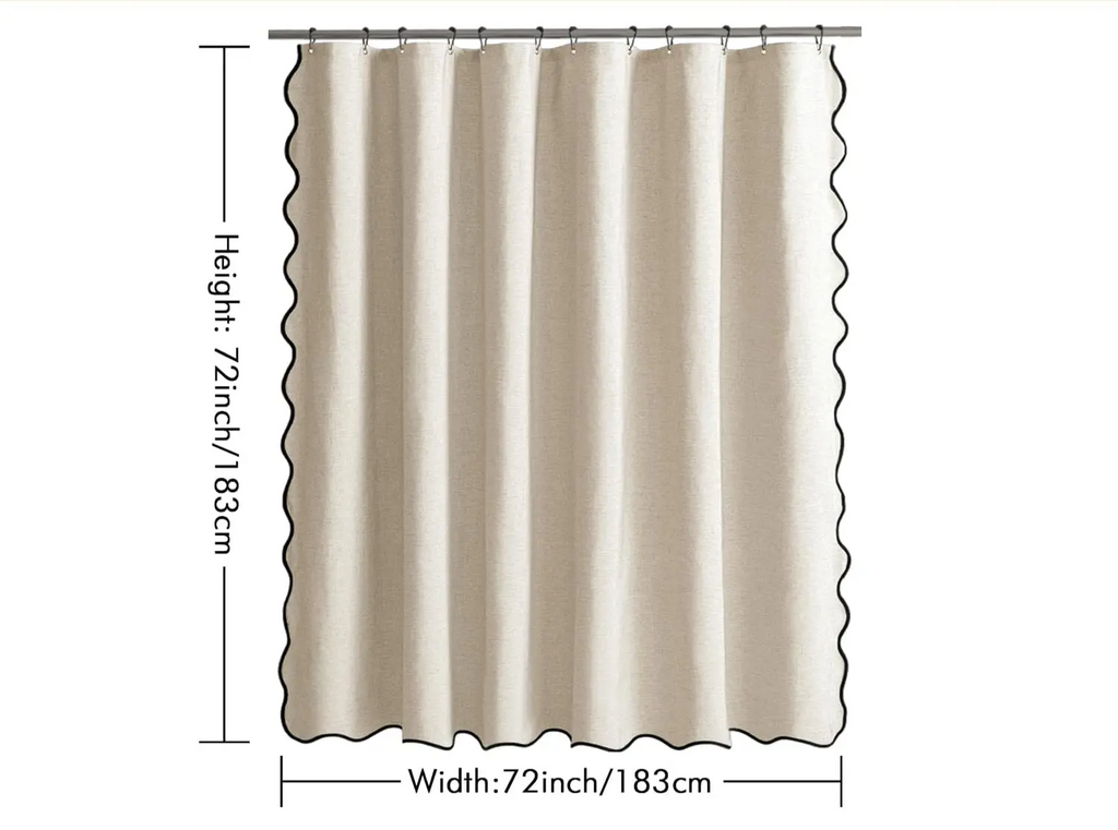 Water-Repellent Polyester Scalloped Wave-Edge Shower Curtain