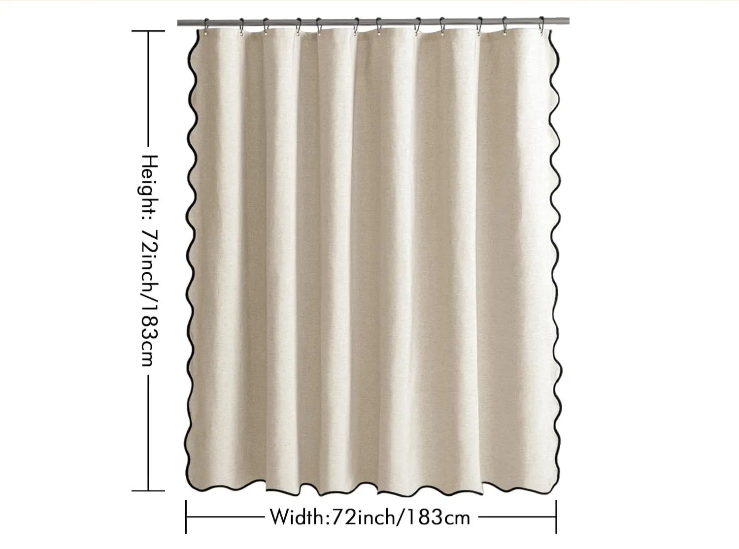 Water-Repellent Polyester Scalloped Wave-Edge Shower Curtain