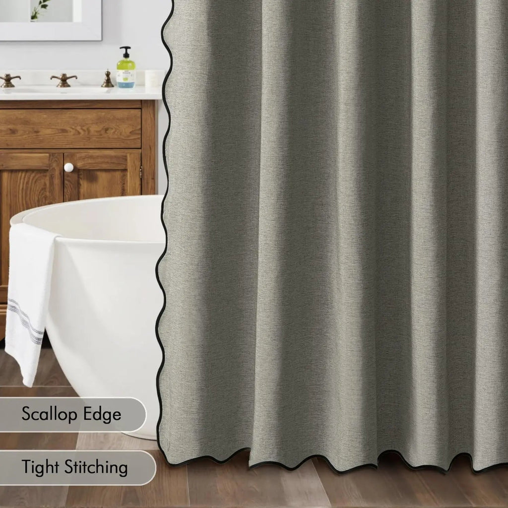 Water-Repellent Polyester Scalloped Wave-Edge Shower Curtain