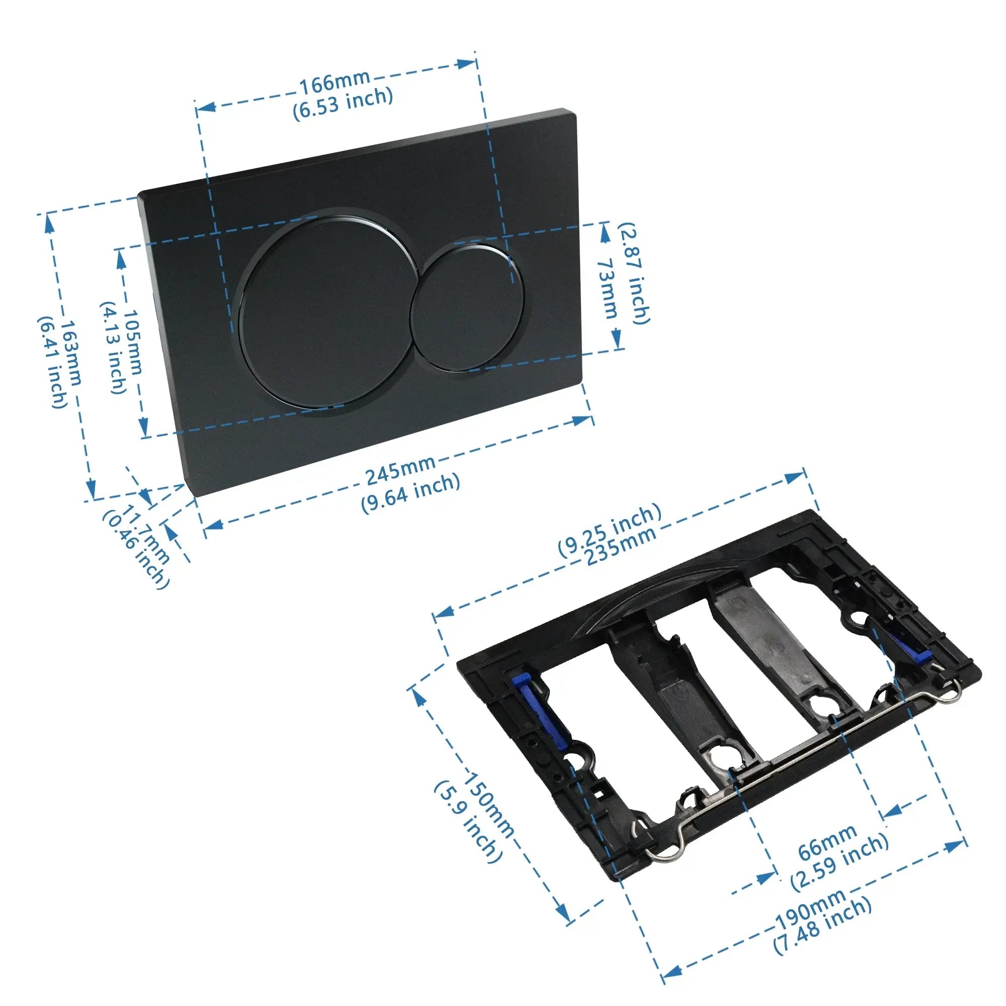 Water-Saving Dual-Flush Matte Black Toilet Push Plate (Includes Mounting Frame & Actuator)