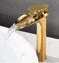Waterfall Spout Brass Body & Ceramic Valve Basin Faucet (Single-Hole Deck-Mount)