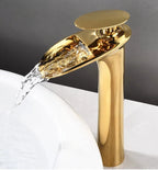 Waterfall Spout Brass Body & Ceramic Valve Basin Faucet (Single-Hole Deck-Mount)
