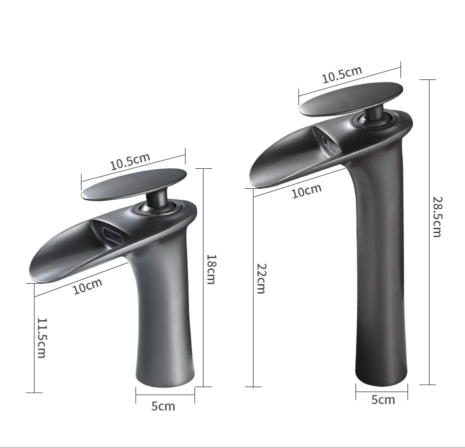 Waterfall Spout Brass Body & Ceramic Valve Basin Faucet (Single-Hole Deck-Mount)