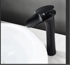 Waterfall Spout Brass Body & Ceramic Valve Basin Faucet (Single-Hole Deck-Mount)