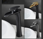 Waterfall Spout Brass Body & Ceramic Valve Basin Faucet (Single-Hole Deck-Mount)
