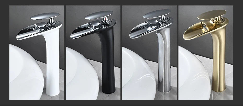 Waterfall Spout Brass Body & Ceramic Valve Basin Faucet (Single-Hole Deck-Mount)