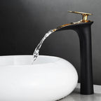 Waterfall Spout Brass Body & Ceramic Valve Basin Faucet (Single-Hole Deck-Mount)