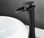 Waterfall Spout Brass Body & Ceramic Valve Basin Faucet (Single-Hole Deck-Mount)