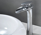 Waterfall Spout Brass Body & Ceramic Valve Basin Faucet (Single-Hole Deck-Mount)