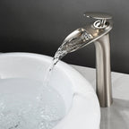 Waterfall Spout Brass Body & Ceramic Valve Basin Faucet (Single-Hole Deck-Mount)