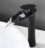 Waterfall Spout Brass Body & Ceramic Valve Basin Faucet (Single-Hole Deck-Mount)