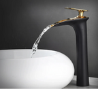 Waterfall Spout Brass Body & Ceramic Valve Basin Faucet (Single-Hole Deck-Mount)