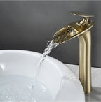Waterfall Spout Brass Body & Ceramic Valve Basin Faucet (Single-Hole Deck-Mount)