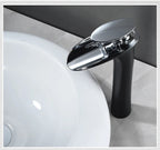 Waterfall Spout Brass Body & Ceramic Valve Basin Faucet (Single-Hole Deck-Mount)