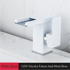 Waterfall Spout Ceramic Disc Single-Handle Bathroom Faucet (2-Hole Deck-Mount)