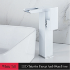 Waterfall Spout Ceramic Disc Single-Handle Bathroom Faucet (2-Hole Deck-Mount)