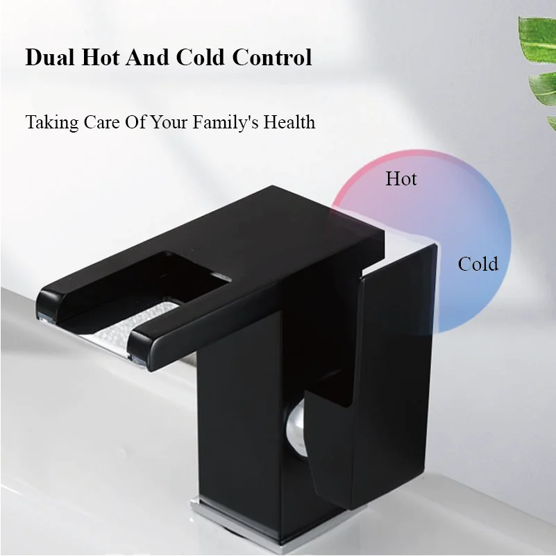 Waterfall Spout Ceramic Disc Single-Handle Bathroom Faucet (2-Hole Deck-Mount)