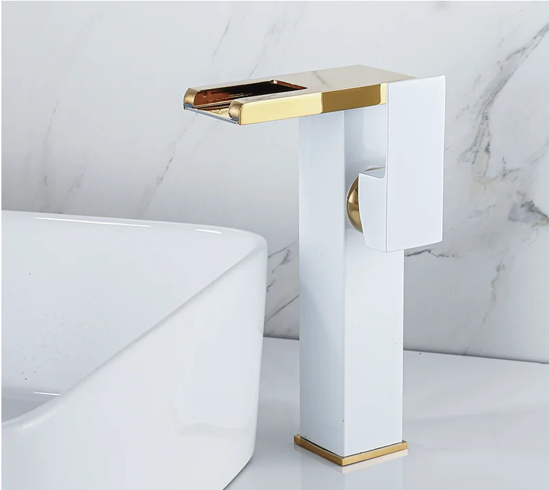 Waterfall Spout Ceramic Disc Single-Handle Bathroom Faucet (2-Hole Deck-Mount)