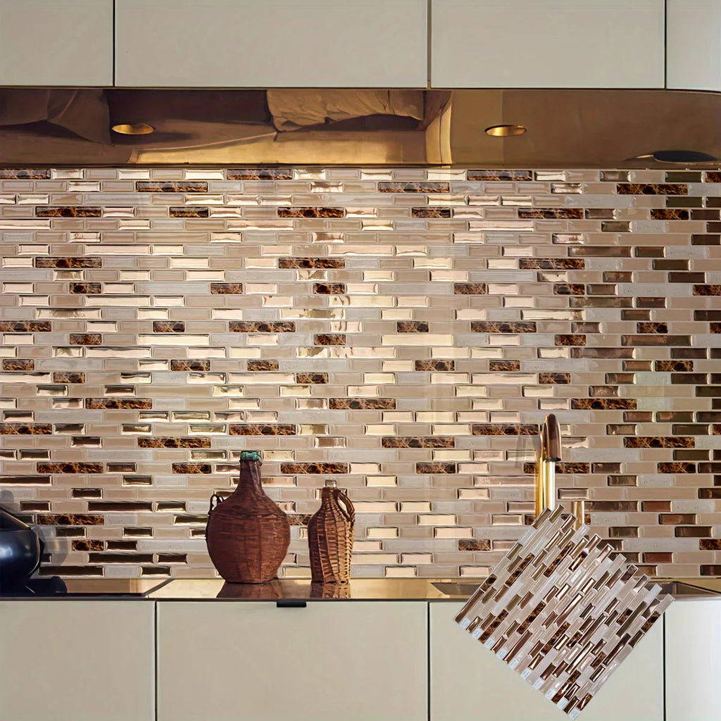 Waterproof 3D Gold Peel & Stick Wall Tile (30cm)