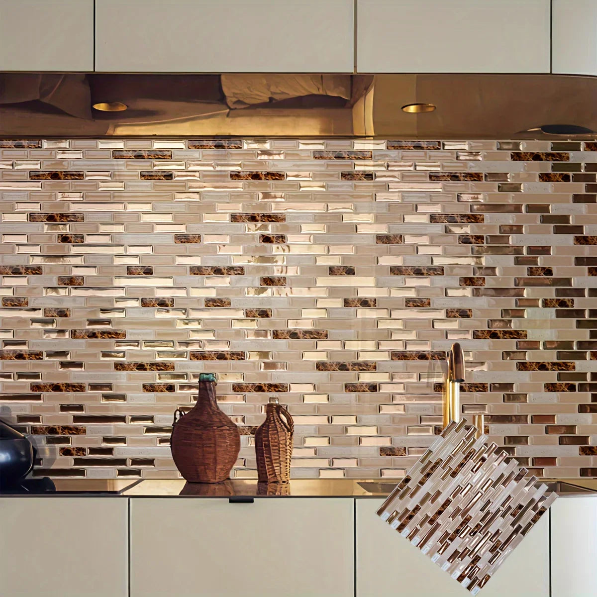 Waterproof 3D Gold Peel & Stick Wall Tile (30cm)