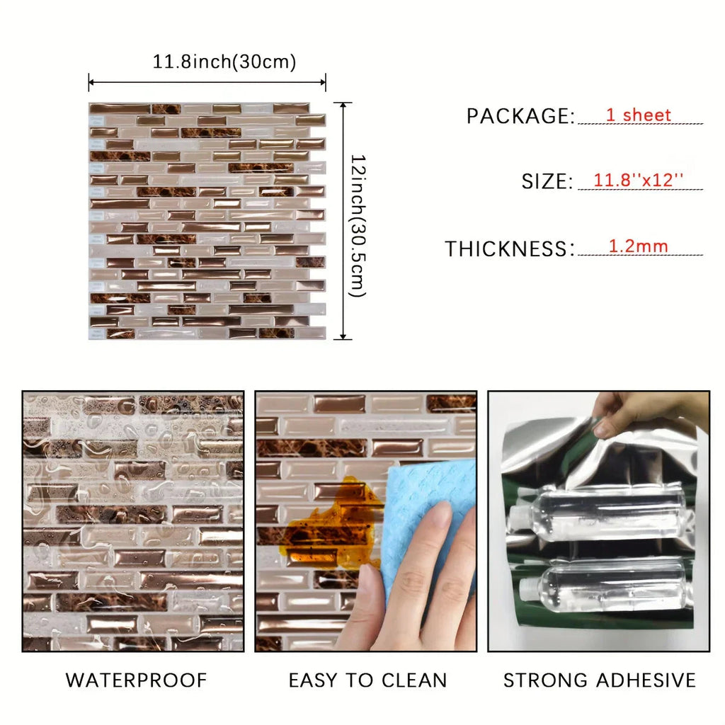Waterproof 3D Gold Peel & Stick Wall Tile (30cm)
