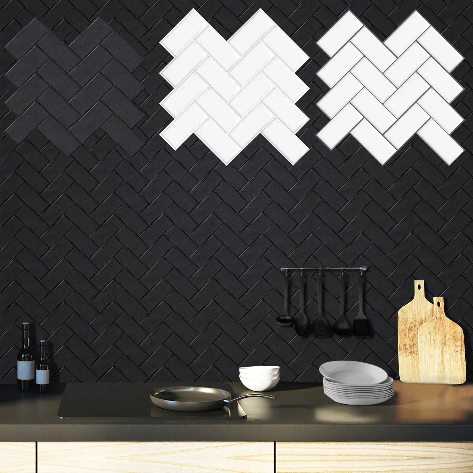 Waterproof 3D Herringbone Peel-And-Stick Wall Tile (Set of 10)