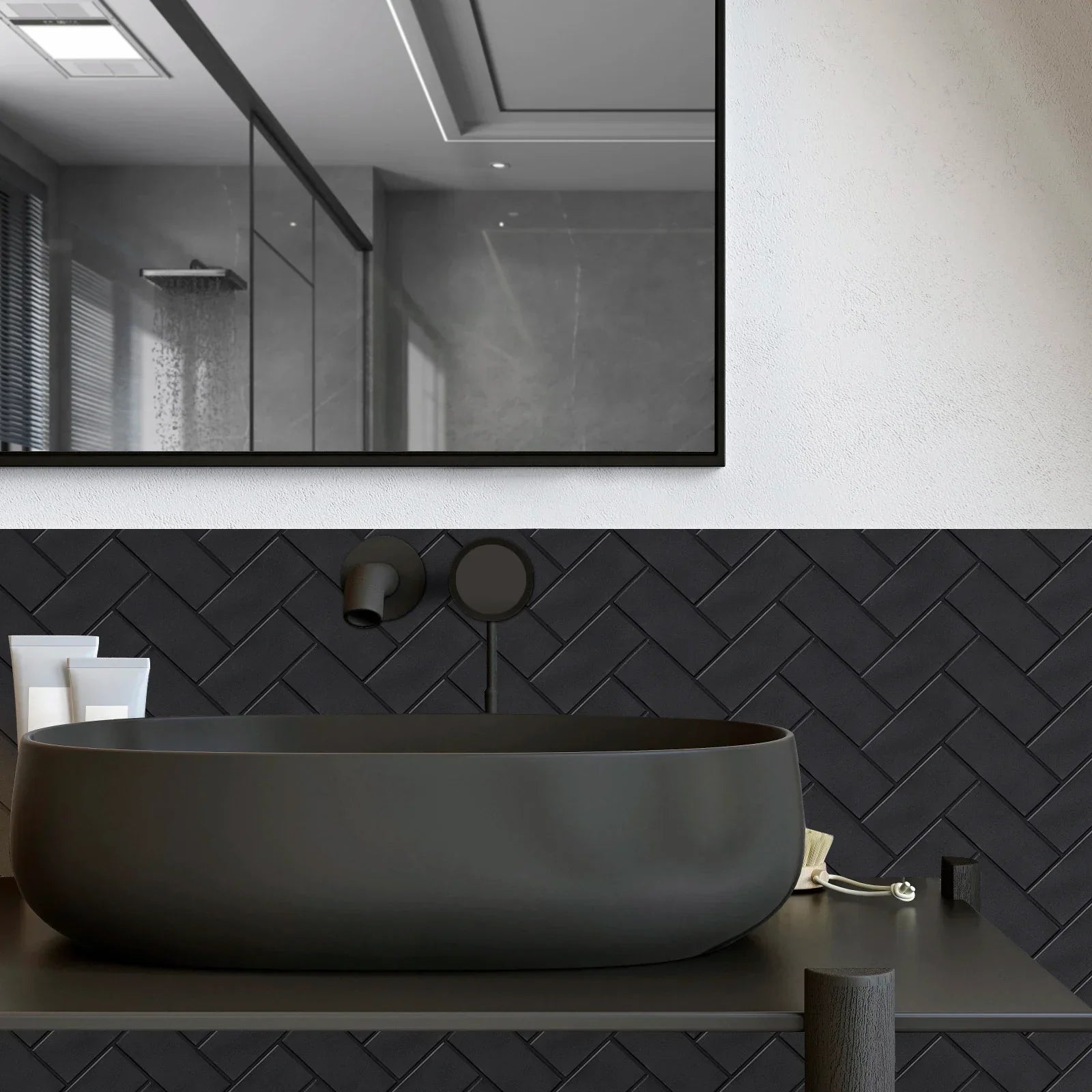 Waterproof 3D Herringbone Peel-And-Stick Wall Tile (Set of 10)