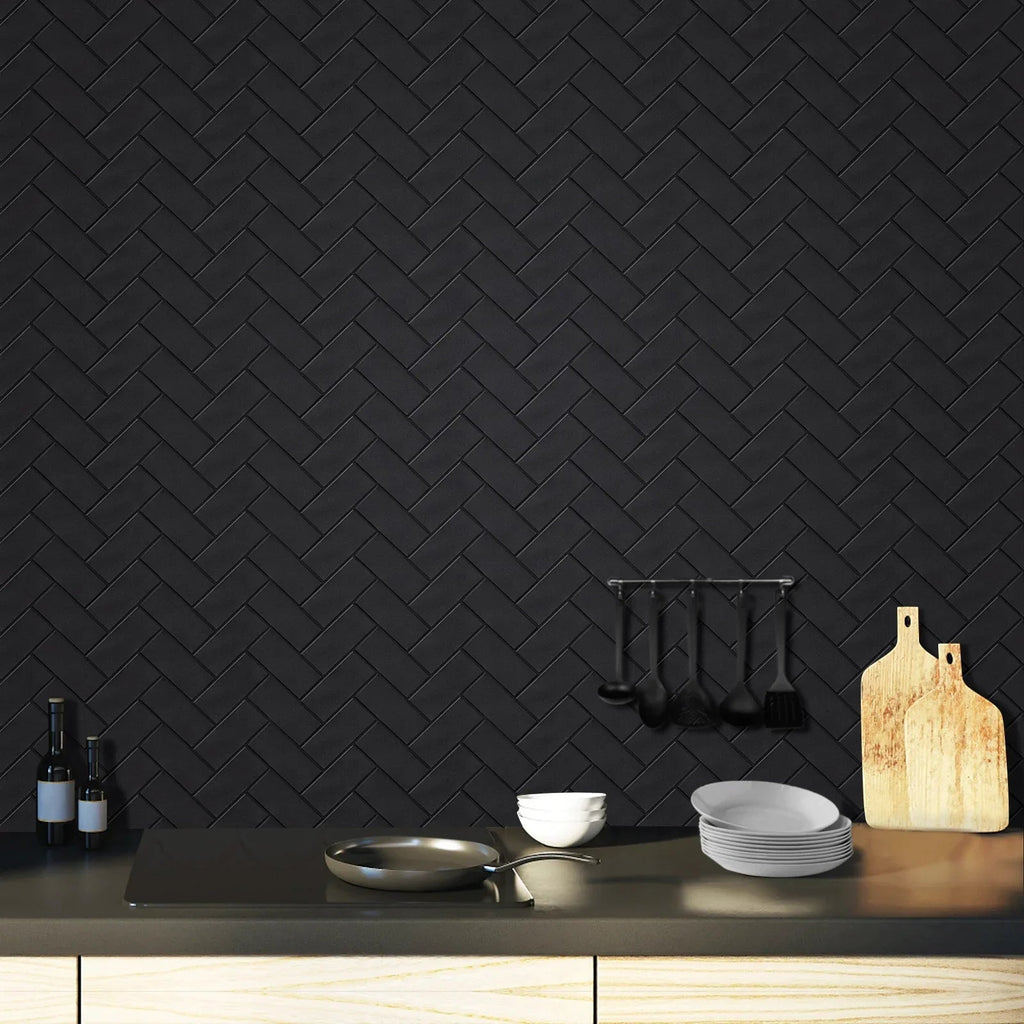 Waterproof 3D Herringbone Peel-And-Stick Wall Tile (Set of 10)