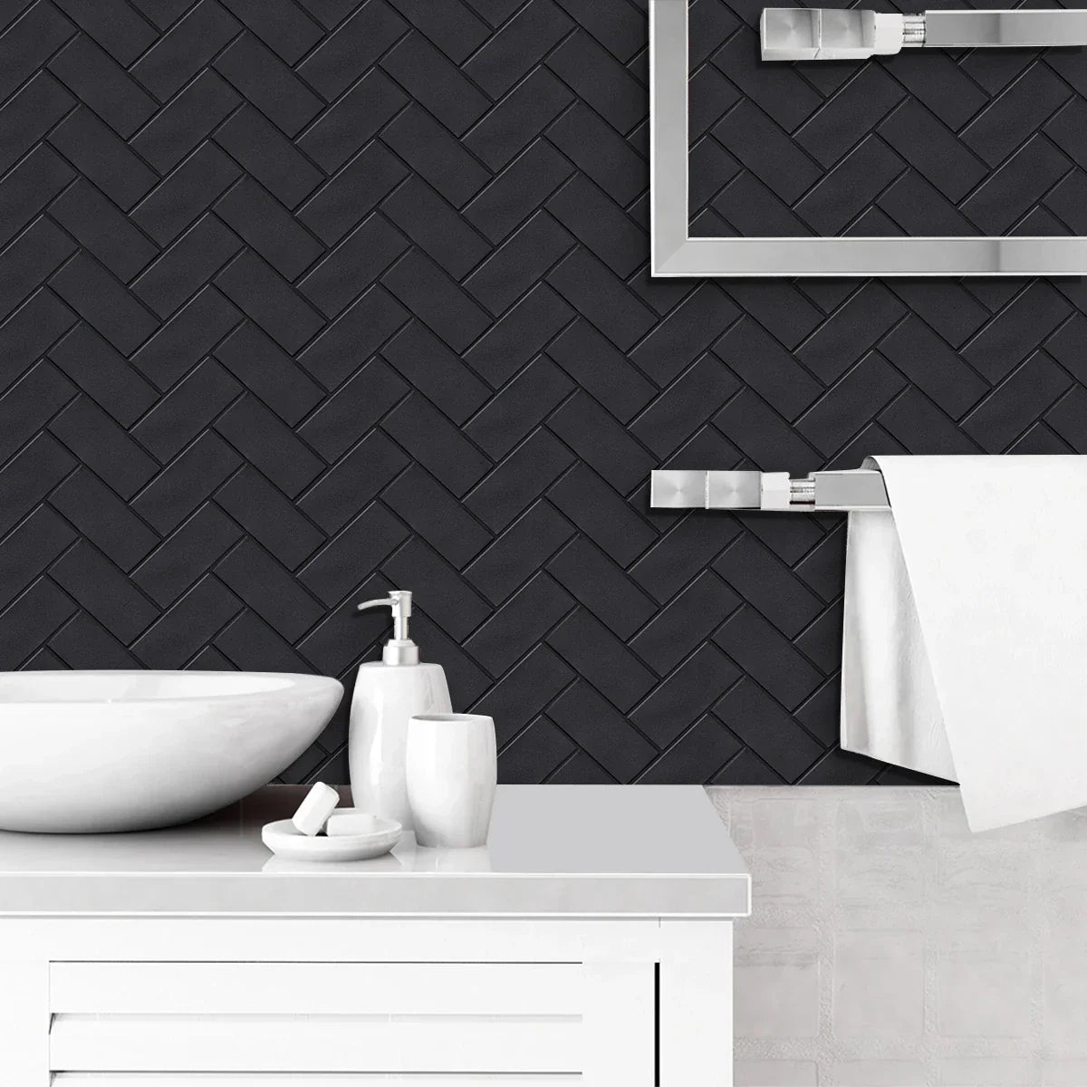 Waterproof 3D Herringbone Peel-And-Stick Wall Tile (Set of 10)