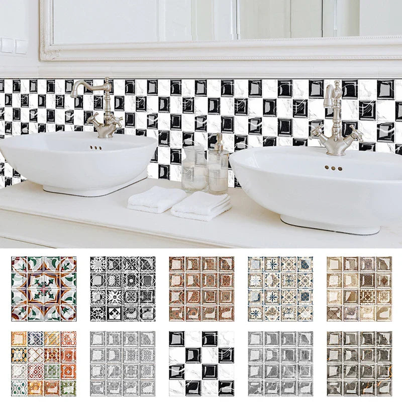 Waterproof Peel-And-Stick 3D Mosaic Wall Tiles (Set of 10)