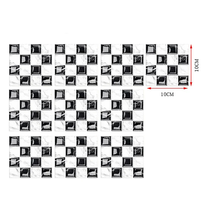 Waterproof Peel-And-Stick 3D Mosaic Wall Tiles (Set of 10)
