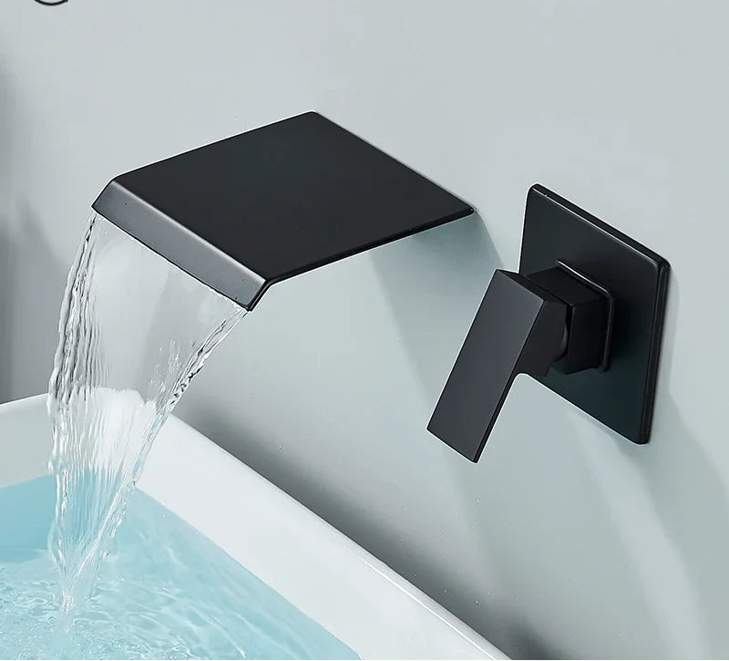 Wide Waterfall Ceramic-Disc Wall-Mount Bathroom Faucet