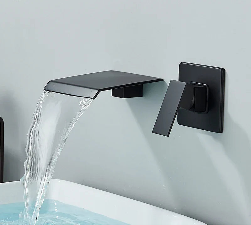 Wide Waterfall Ceramic-Disc Wall-Mount Bathroom Faucet