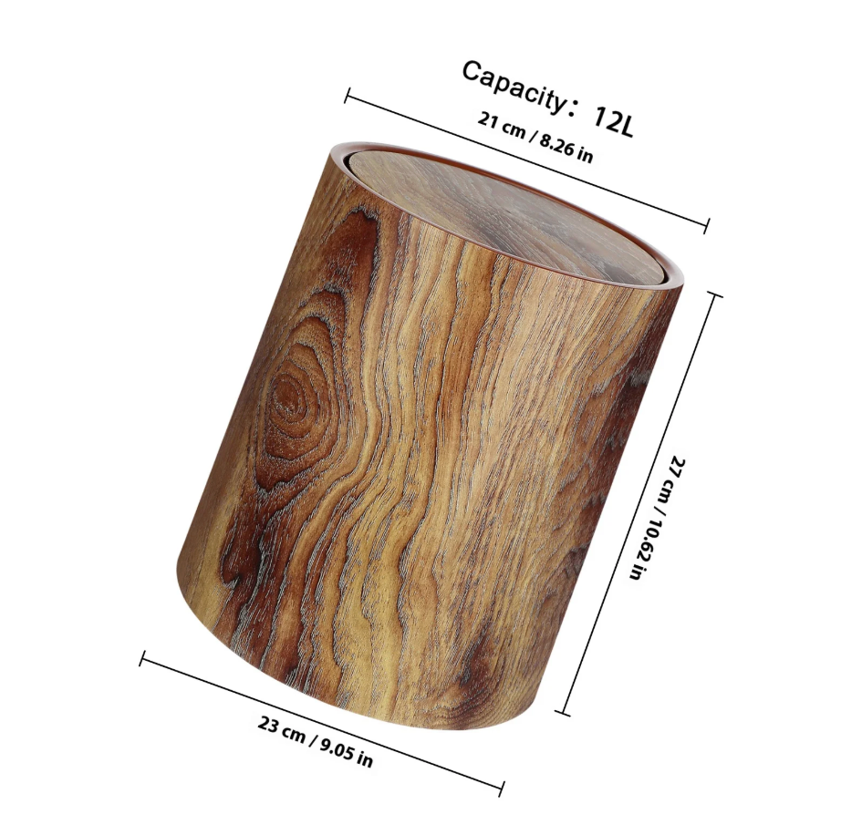 Wood-Look Swivel Lid Trash Bin