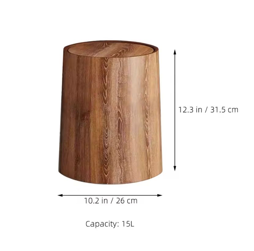 Wood-Look Swivel Lid Trash Bin