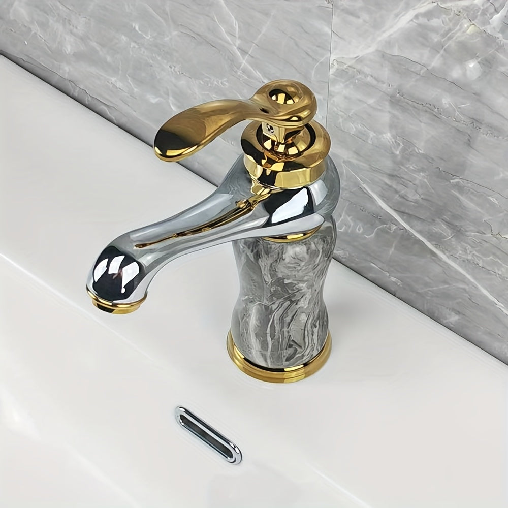 Marble Pattern Gold-Plated Ceramic Valve Basin Faucet (Single-Hole)