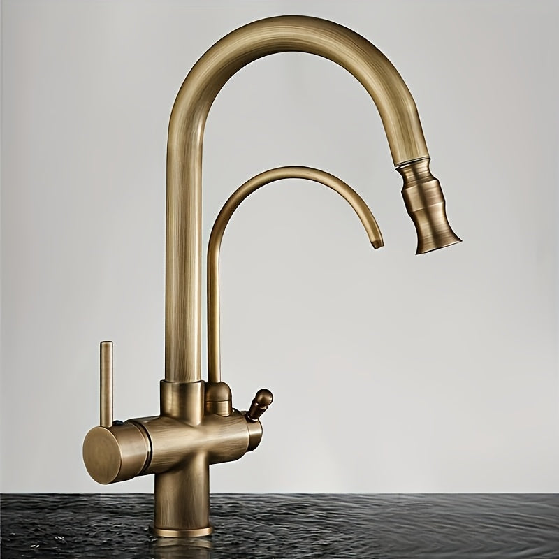 Brushed Brass 3-in-1 Pull-Out Kitchen Faucet (Single-Hole)