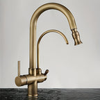 Brushed Brass 3-in-1 Pull-Out Kitchen Faucet (Single-Hole)