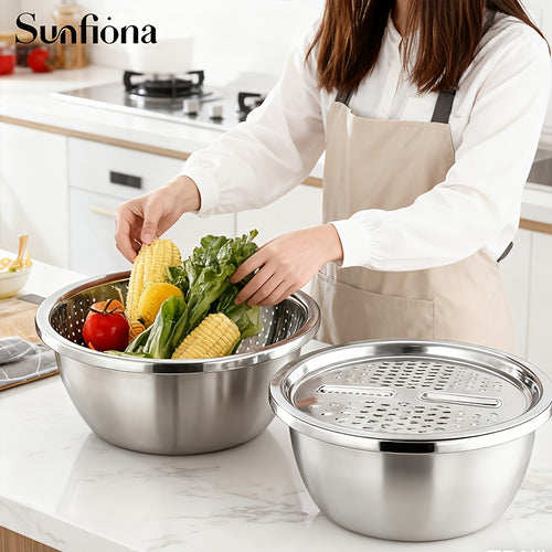 304 Stainless Steel Nesting Mixing Bowl Set (With Grater & Strainer Lids)