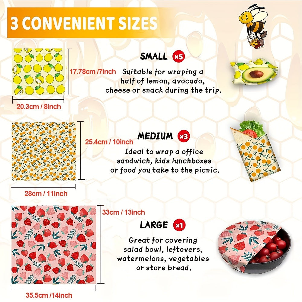 Reusable Non-Toxic Beeswax Food Wraps (9-Piece Set)
