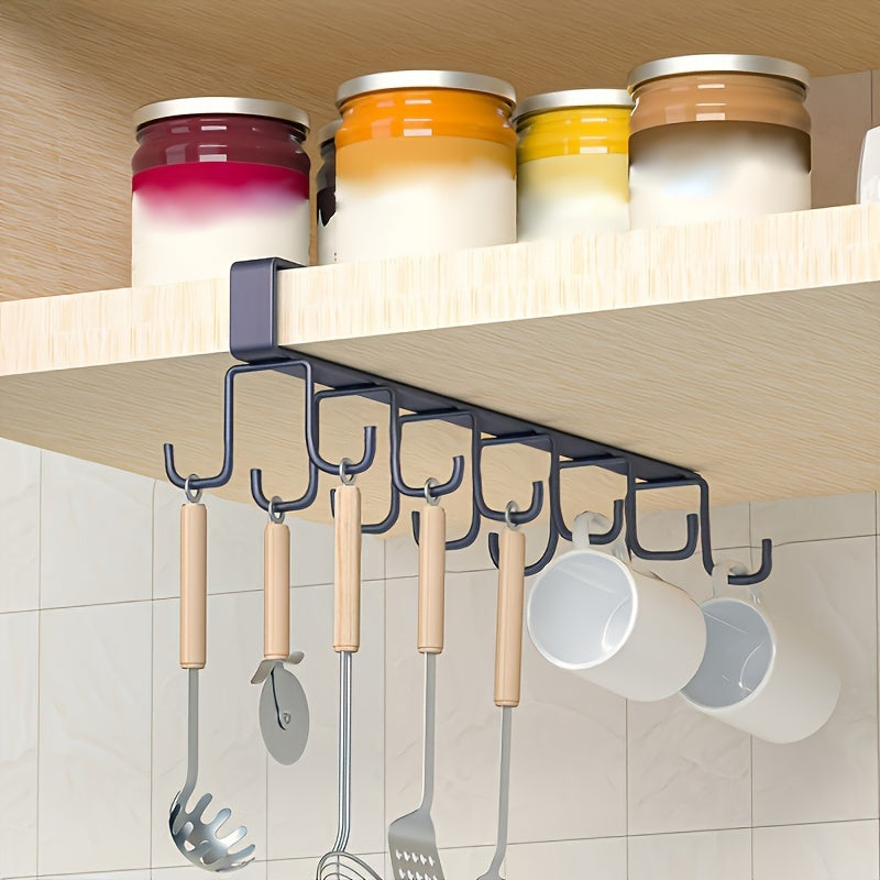 Stainless Steel No-Punch Cup Hook Rack (12-Hook Double-Row)