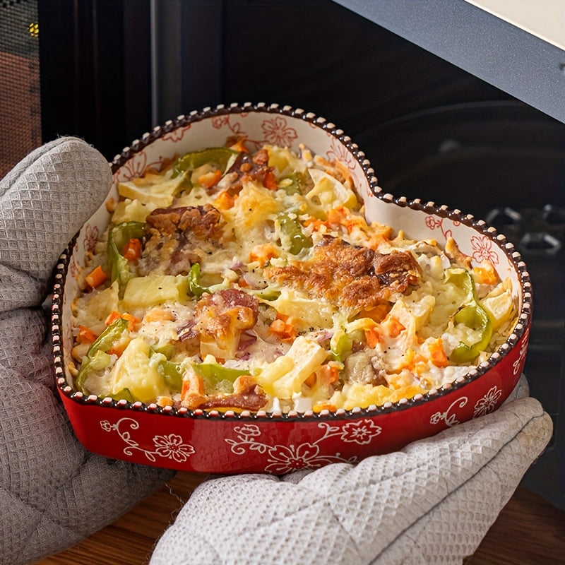 Microwave & Oven-Safe Ceramic Heart-Shaped Baking Dish (800ml)