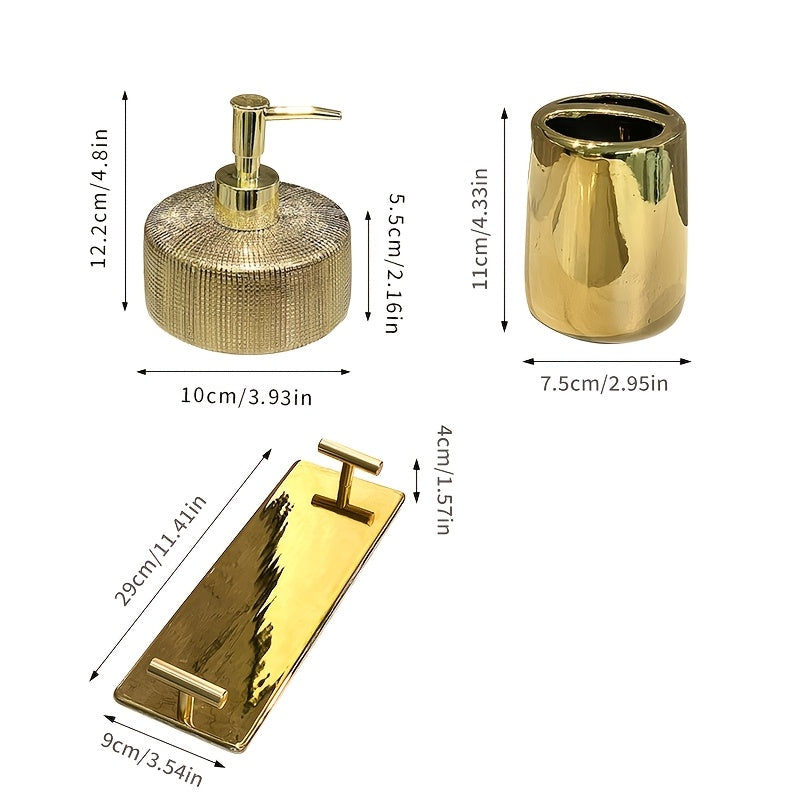 Luxury Golden Ceramic Bathroom Accessory Set (Set of 3)