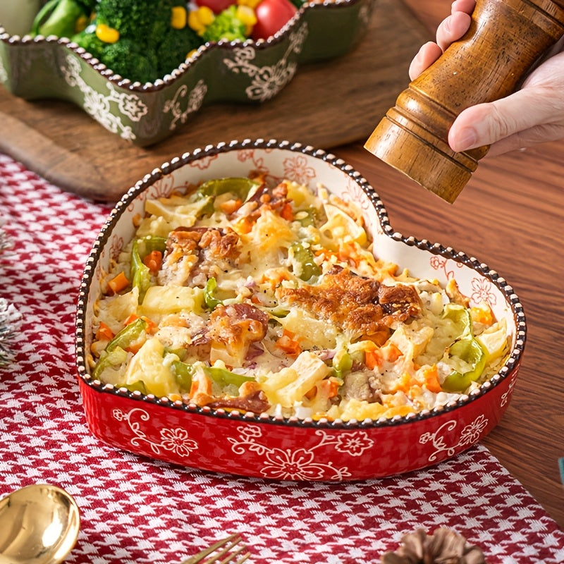 Microwave & Oven-Safe Ceramic Heart-Shaped Baking Dish (800ml)