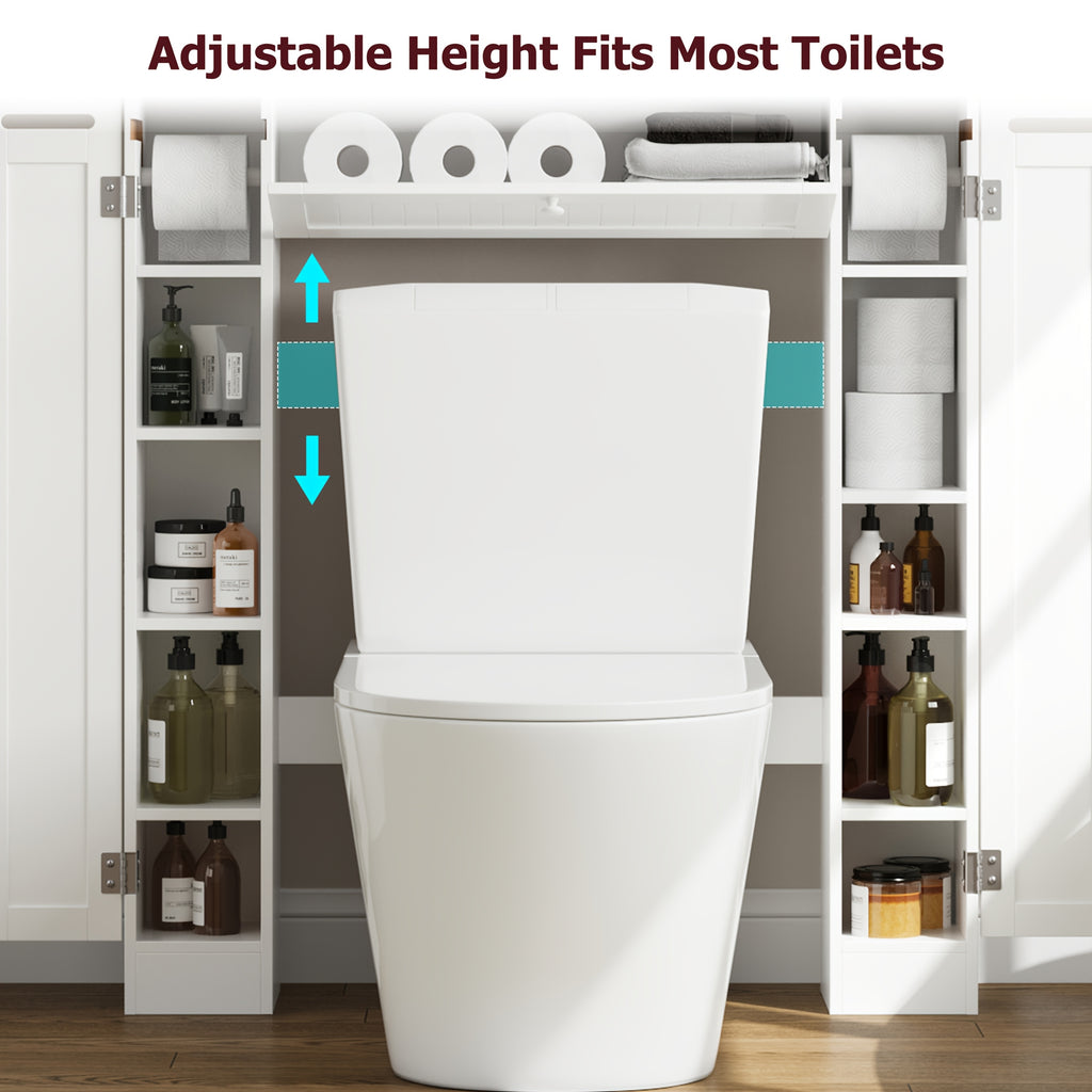 Space-Saving Adjustable Shelves & Toilet Paper Holder Over-Toilet Cabinet