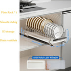 Stainless Steel Pull-Out Dish Rack (Adjustable Dividers & Drain Tray)