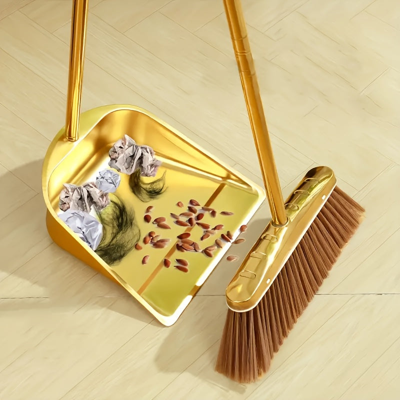 Gold-Finish Stainless Steel Standing Broom & Dustpan Set