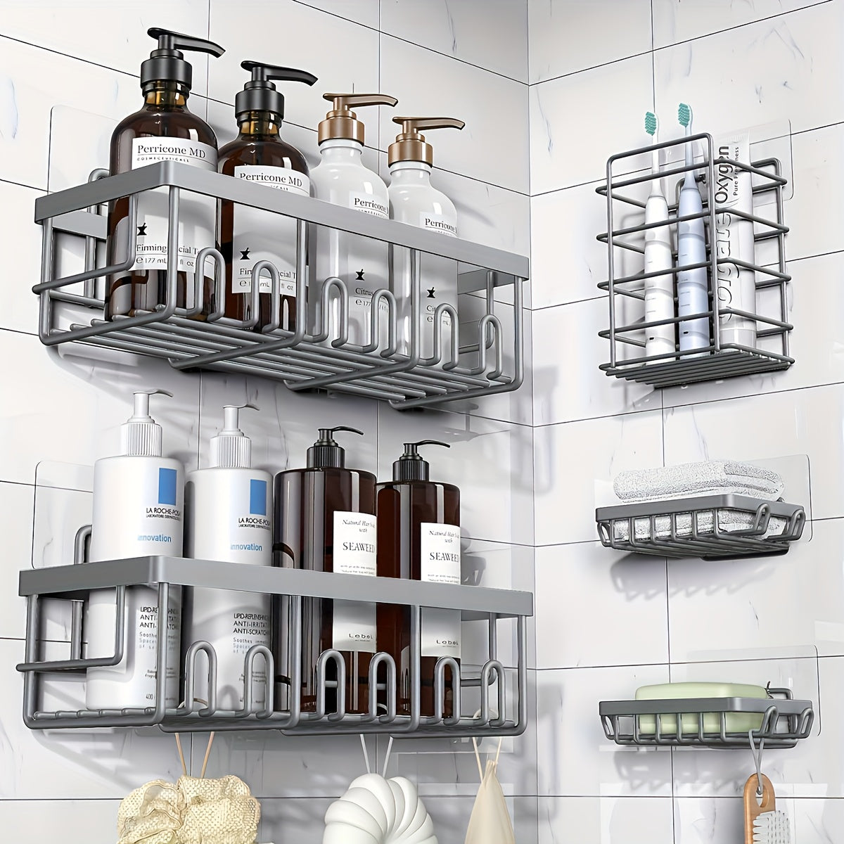 Rustproof 316 Stainless Steel No-Drill Shower Caddy (Set of 5)